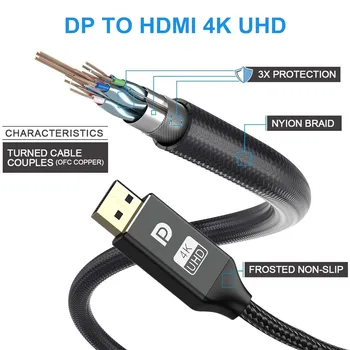 DisplayPort na HDMI Kábel DP-HDMI Kábel 4K@30Hz DP 1.2 Pre Projektor PS4 PC HDTV od spoločnosti Lenovo Notebook 4K Display Port, Kábel HDMI