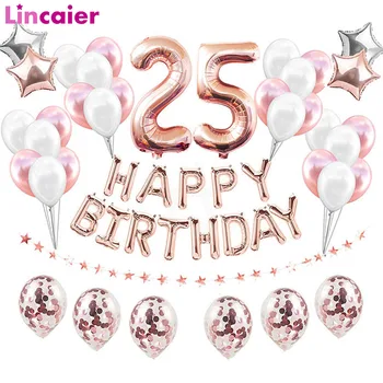 38pcs Číslo 25 Balóny Happy Birthday Party Dekorácie 25 Rokov 25. Narodeniny Dodávky Ballon Rose Gold Ružová Čierna Strieborná