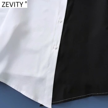 Zevity 2021 Ženy Vintage Čierna Biela Patchwork Bežné Halena, Blúzky, Žena Krátke Rukáv Tričko Chic Business Blusas Topy LS7694