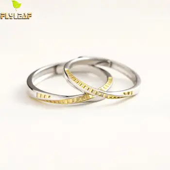 925 Sterling Silver Gold Rebrík Mobius Otvoriť Prstene Pre Ženy, Mužov Originálne Handmade Pár Šperky Flyleaf