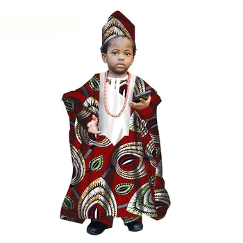 Africké Oblečenie 2020 Novinky Dashiki Tlač Deti Hlavu Šatku Frock Top Nohavice 4PCS Vyhovovali Chlapec Bazin Riche Šaty Detský Župan Africaine