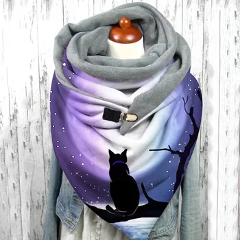 Ženy Zimné Mačka Tlače Tlačidlom Soft Wrap Femme Bežné Teplé Šatky Шарф Šály, Voľný Čas Pohodlné Tlačidlo Turban Šatku
