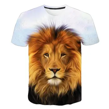 Letné pánske T-shirt O-krku-krátke rukávy oblečenia Zvierat Lev 3D tlač T-shirt Ležérne pánske T-shirt