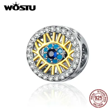 WOSTU Modré Oči Korálky 925 Sterling Silver CZ Kameň Kúzlo Fit Originálny Náramok, Prívesok, Prívesky Luxusné Šperky Čo FNC080