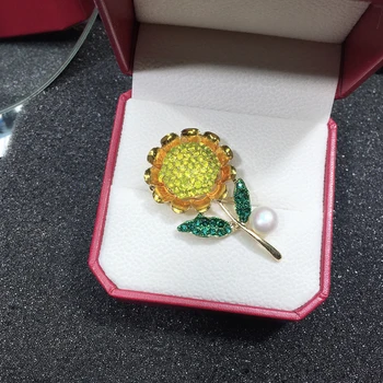 ZHBORUINI 2019 Nové Prírodné Perly Brošňa Slnečnice Pearl Breastpin Zlatá Farba Sladkovodné Perly Šperky Pre Ženy Darček Príslušenstvo