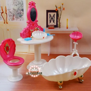 Pôvodná kúpeľňa pre princeznú barbie vaňou 1/6 bjd doll house sprcha nábytok Bielizníka wc príslušenstvo hrať sada hračka darček