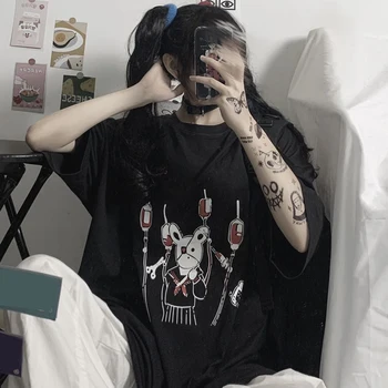 Letné tričko pre Ženy, Dámy Harajuku Goth Tričko Krátky Rukáv Tričko kórejský Tee Hornom Gotickom Grunge Oblečenie, Čierne Oblečenie