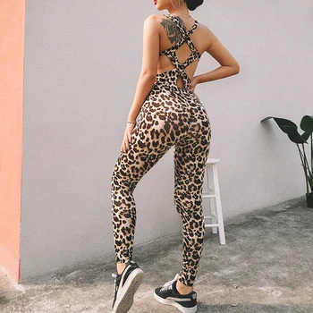 Ženy Sexy Leopard Kombinézach 2021 Nové Elastické Chudá Fitnees Športových Kombinézu Späť Obväz Duté Sa Žena Sexy Remienky