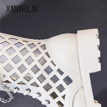 XMWRLW dámske Letné Topánky Fashion Reťazca Originálne Kožené Topánky Pre Ženy Punk Topánky Dámske Polovici Teľa Boot Ženy Letné Topánky