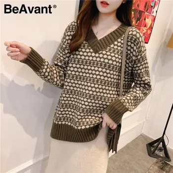 BeAvant Módne geometrické hrubý sveter tvaru žien jeseň zima Pulóver Voľný čas Office lady módny pletený sveter 2020