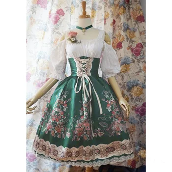 Wepbel Vintage Kvetinový Vytlačené Lolita Šaty Princezná Svietidla Vysoký Pás Plus Veľkosť Korzetu Tutu Súd Štýl Ženy Šaty