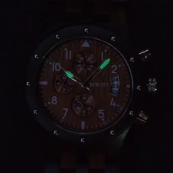 BEWELL Pánske Unikátne Drevené Hodinky Quartz, Ľahký Čas Svetelný Dátum Vintage Analógové Náramkové hodinky dropship dodávateľa 109D