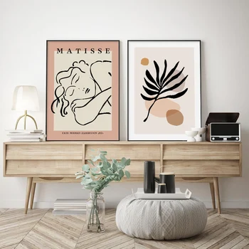 Moderné Abstraktné Matisse Kreslenie Linky Závodu Listy Plagát Plátno na Maľovanie na Stenu Umenie Fotografie, Tlače pre Obývacia Izba Domov Dekoratívne