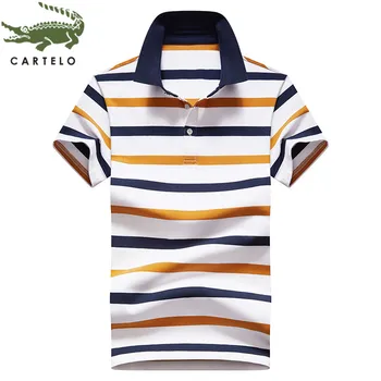 CARTELO pánske oblečenie letné nové jednoduché módy klope bavlna farby zodpovedajúce pruhy priedušná bežné krátkym rukávom polo tričko