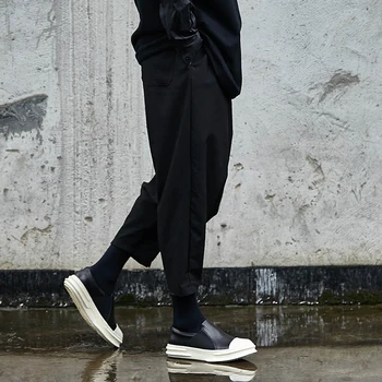 Muži Tmavo Čierne Voľné Bežné Nízke Rozkroku Kríž Nohavice Japonskom Štýle Kimono Hárem Nohavice Muž Streetwear Hip Hop, Punk Gothic Nohavice