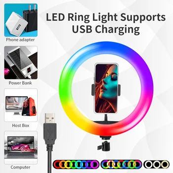 10 palcový RGB Krúžok Svetlo 26 Farby Video Svetlo S Statív Stojí Selfie Lampa Pre Photo Studio Live Fotografie Osvetlenie RGB Osvetlenie