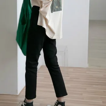 Džínsy Ženy Pohodlné kórejský Štýl Plus Velvet Hrubšie All-zápas Teplé Pevné Módne Bežné Streetwear Ulzzang Džínsové Nohavice