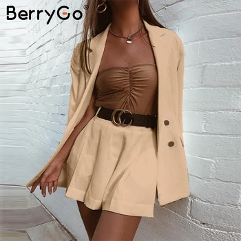 BerryGo Dvojité breasted ženy sako s Dlhým rukávom elegantné office dámy obleku Bežné streetwear žena sako vyhovovali coats