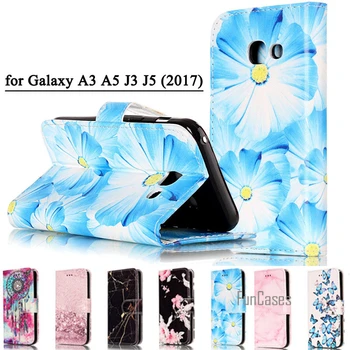 Móda Mramoru PU Kože Flip Telefónu Prípade Fundas Pre Samsung Galaxy A3 A5 J3 J5 2017 Zadný Kryt Luxusné Peňaženky Coque puzdro