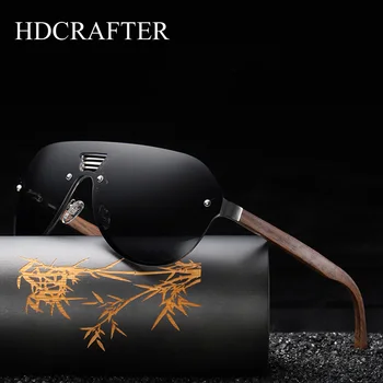 HDCRAFTER 2020 Mens bez obrúčok Polarizované slnečné Okuliare Orechové Drevo Zrkadlový Objektív Slnko Glassess Ženy Dizajn Značky Nadrozmerné Okuliare