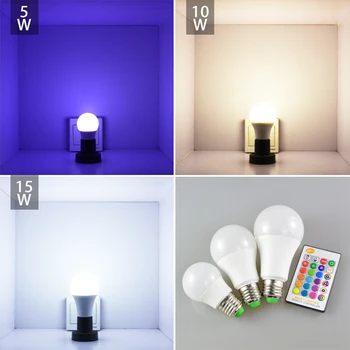 RGB LED Žiarovka E27 B22 Stmievateľné 16 Farby Magic Žiarovku 5W 10W 15W AC 110V 220V RGB + Biela, IR Diaľkové ovládanie Smart Lampada