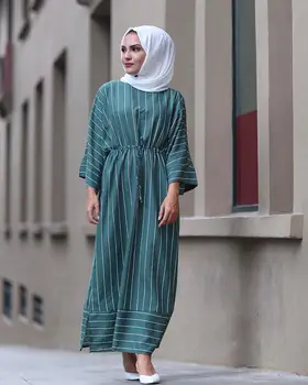 Jednoduché, sladké prekladané horela rukáv Moslimských Rúcha syari žena plnej dĺžke pruhované tlač Moslimských abaya Bohoslužby abaya F1909