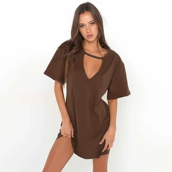 2021 Ženy Tričko mini Šaty Choker tvaru Letné Šaty, Dlhé, Krátke Rukáv Bežné Sexy plavky s uväzovaním za Boho Plážové Šaty Vestidos jeseň