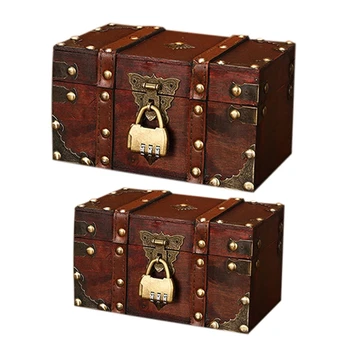 Retro Pokladom, so Zámkom, Vinobranie Drevený Úložný Box Antický Štýl Šperky 53CB