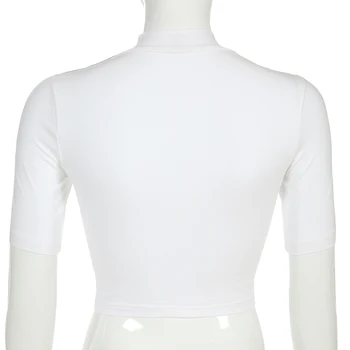 HEYounGIRL Reflexné Pruhy Krátky Rukáv Biele Tričko Ženy, Fitness Bežné Plodiny Žena Tričko Top Turtleneck Zips T-shirt