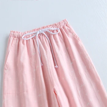 Jeseň Pyžamá Bavlnená Gázy Páry Domov Nohavice Voľné Vytlačené Spánku Dna Japonskom Štýle Femme Pantalon Hombre Plavky Pyžama