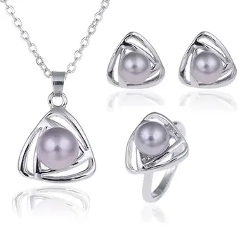 Jemné šperky s925 sterling silver farba vhodné pre dámy svadobné pearl nastaviť trojuholník šedá náhrdelníky náušnice, prsteň yw018