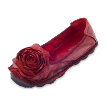 GKTINOO Módne Kvet Dizajn Kolo Prst Farbou Ploché Topánky Vintage pravej Kože Ženy Bytov Ručne vyrábané topánky dámske