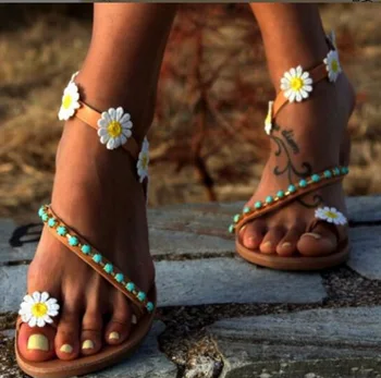 Móda Nové Bohemia Sandále Ženy Ploché Sandále Sladké Kvetinové Flip Flops Papuče Ženy Lete Ležérne Topánky Plus Veľkosť 35-43