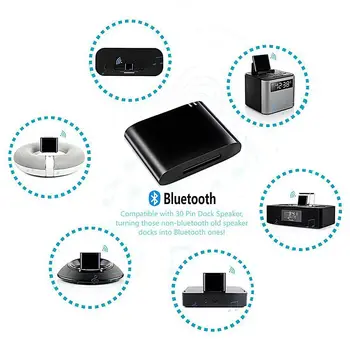 HOT-30pin Bluetooth Adaptér 4.1 A2DP Audio Music Prijímač pre Sounddock a 30Pin iPhone, iPod Dock Reproduktor