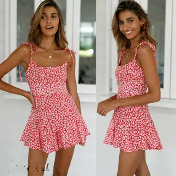 2020 Ženy Mini Boho Šaty Kvetinový Ročníka Letnej Pláži Sundress Vytlačené Sexy Štíhla Voľné Kvetinový Mujer Vestidos