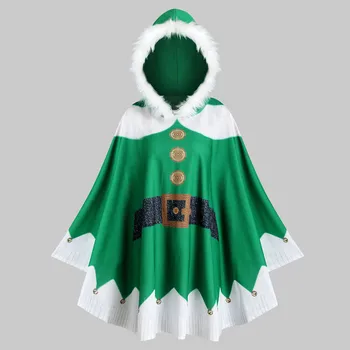 Dámske Módne 3D Vianočné Vytlačené Voľné Kapucňou Myse Santa Kabát Halloween Party Peleríny Plášte Cosplay Kostým Topy vrchné oblečenie#g3