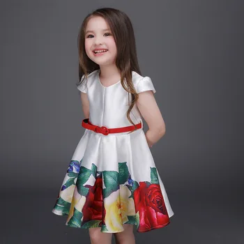 2020 Fashion Girl Šaty kvet Tlač dievča Strany princezná Dieťa Letné šaty letné baby girl Luxusné šaty+pásu