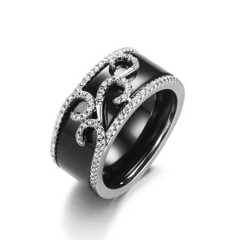 Klasické Čierne Biele Keramické Krúžok PREJSŤ Krásne Poškriabaniu Dôkaz Zdravé Materiál Šperky Pre Ženy S Bling Crystal Fashion Krúžok