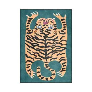 Roztomilý Kreslený Imitácia Tiger Kožené Vzor Obývacia Izba, Spálňa, Nočné Koberce, Rohože