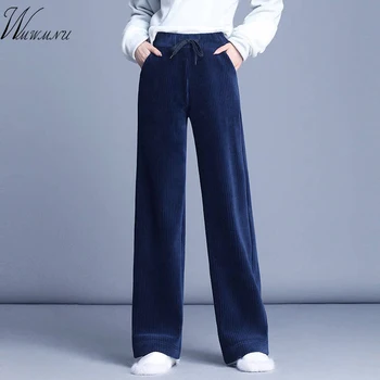 Sping nové módne rovné nohavice, ženy, ženský šnúrkou plus veľkosť 5XL Elastický pás velvet širokú nohu, nohavice bežné Nohavice