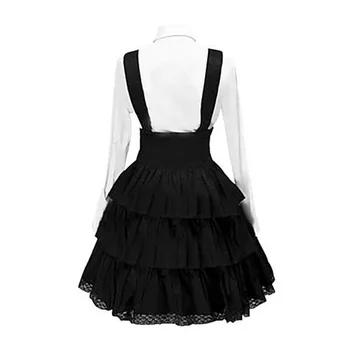 Ženy Klasické Lolita Šaty Vintage dámske Oblečenie Cosplay Anime Inšpirované Dievčatá Dlhý Rukáv, Čierna Koleno Dĺžke Tričko Šaty S-5XL