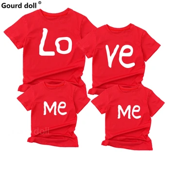 2020 NOVÉ Letné Rodinné Zodpovedajúce Oblečenie LO VE MI List Zábavné Vytlačiť Pár Topy Krátky rukáv T-shirt Chlapec Dievča Oblečenie