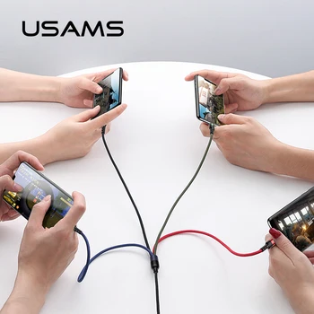 USAMS 4 v 1 Multi usb nabíjací kábel pre iPhone xs Samsung huawei xiao plnenie linka pre lightning konektor micro usb typ c kábel led