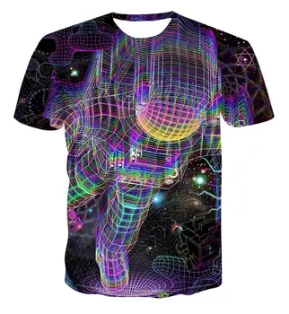 3D T-shirt psychedelic tlač astronaut t-shirt pánske letné hip hop t-shirt pánske Tričko Krátky Rukáv pánske, značka T-shirt