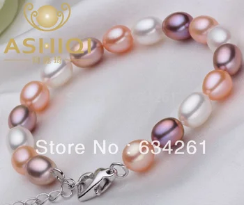 ASHIQI Skutočný Multi Sladkovodné Perly Náramky Prírodné Perly 6-7mm Kúzlo guľôčok pre ženy šperky darček