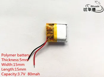 3,7 V 80mAh 501515 Lithium Polymer Li-Po li ion Nabíjateľnú Batériu buniek Pre Mp3 MP4 MP5 GPS, PSP, mobilné bluetooth