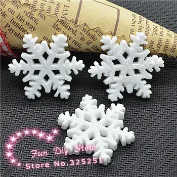 28mm Vianočné biela lesklá snowflake pre dekorácie ploché späť 50pcs/veľa