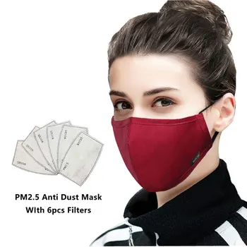 Wecan Bavlna Čierna Maska na ústa, tvár, Masky Proti PM2.5 prachu Úst Kryt s 6pcs Filter Uhlíkom kórejský Textílie Masku na Tvár