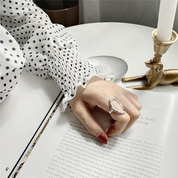 WANTME Reálne 925 Sterling Silver Geometrické Tvarované Duté Elegantný francúzsky Štýl Krúžok pre Ženy Trendy Punk Office Šperky Darček