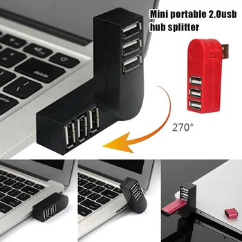 Prenosné 3 Porty USB 2.0 Hub Mini 270 Otočná Splitter Notebook PC Adaptér GK99